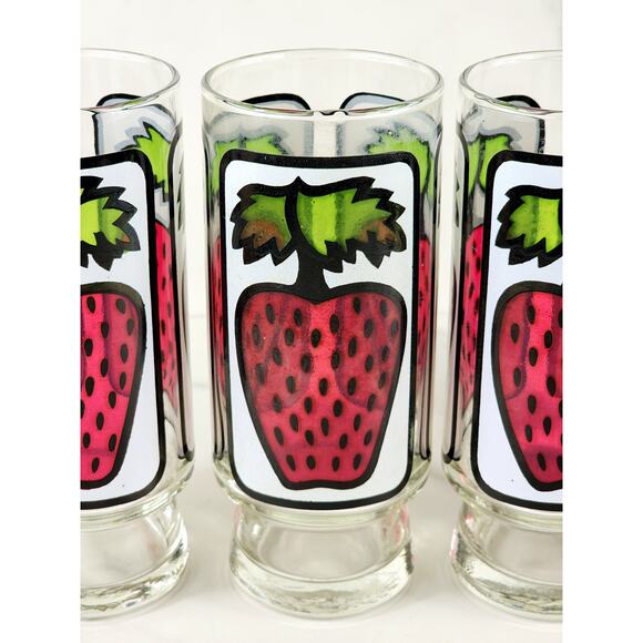 Libbey Strawberry Pedestal Tumbler Glass 16oz Retro 80's 6 1/2" x4 Vintage - Picture 3 of 14